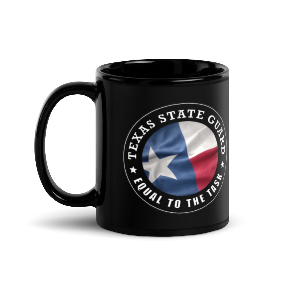 Texas State Guard 'Equal to the Task' Black Glossy Mug - Image 2