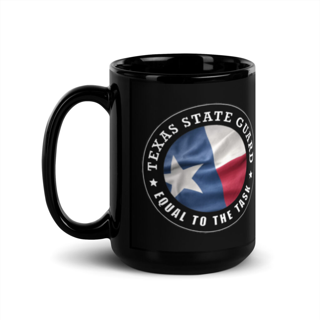 Texas State Guard 'Equal to the Task' Black Glossy Mug - Image 4
