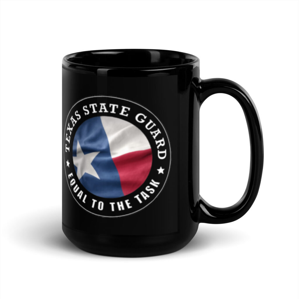 Texas State Guard 'Equal to the Task' Black Glossy Mug - Image 5