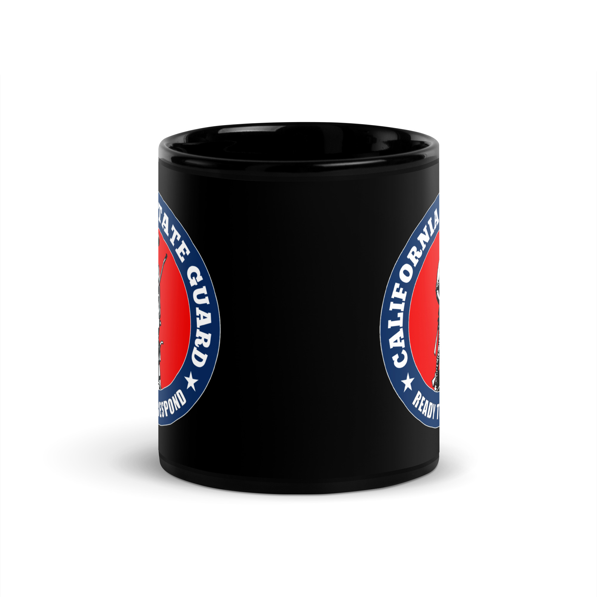 California State Guard Bold Minuteman Black Glossy Mug - Image 3