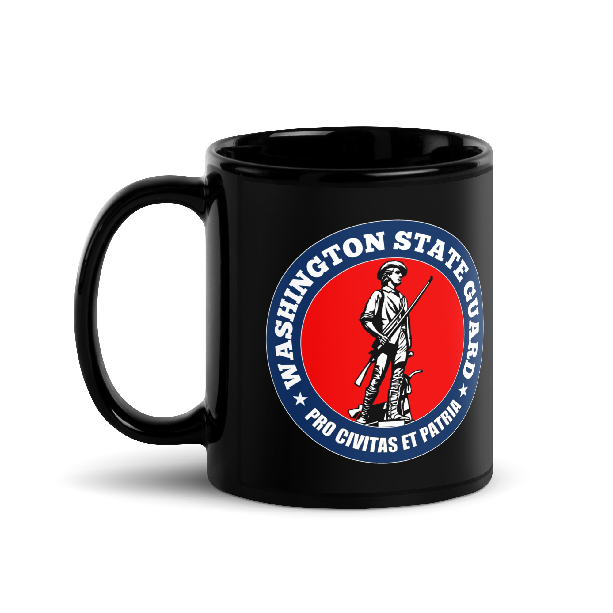Washington State Guard Bold Minuteman Black Glossy Mug - Image 2