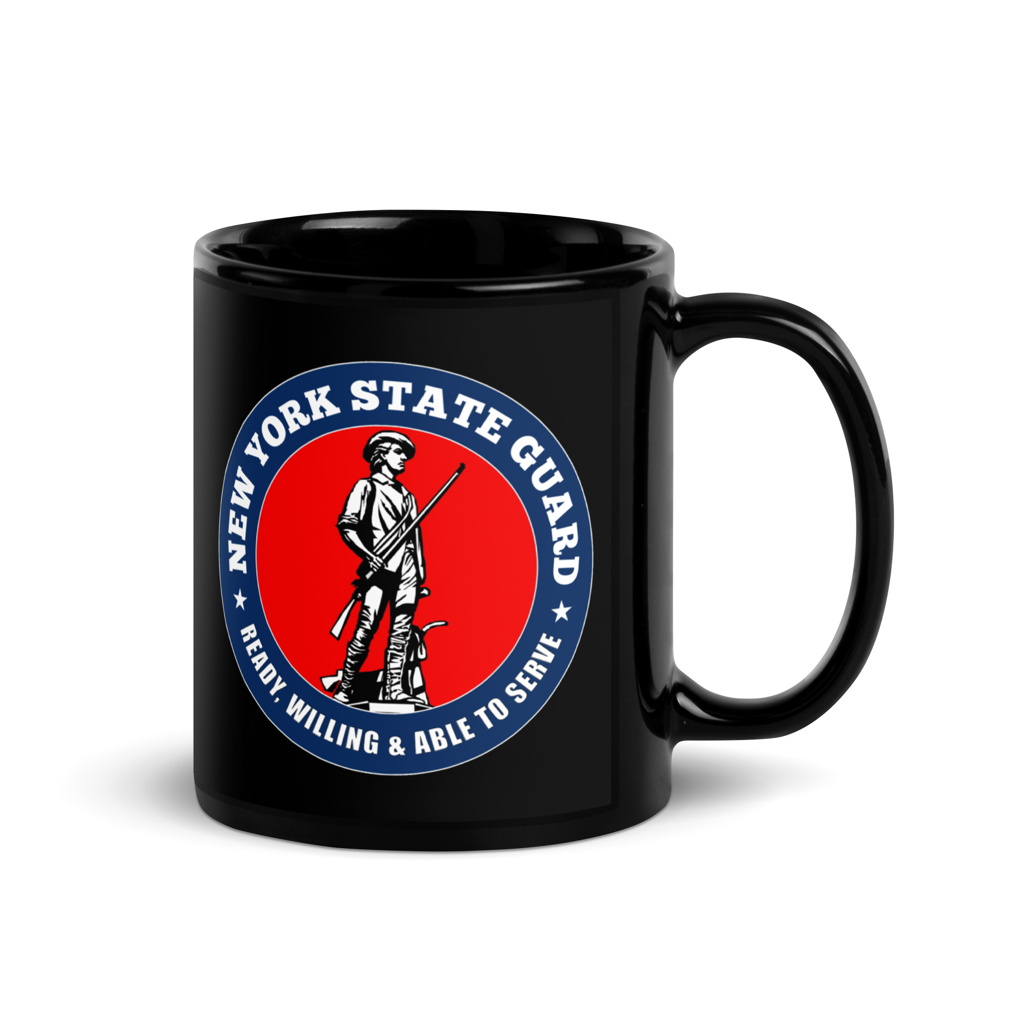 New York State Guard Bold Minuteman Black Glossy Mug