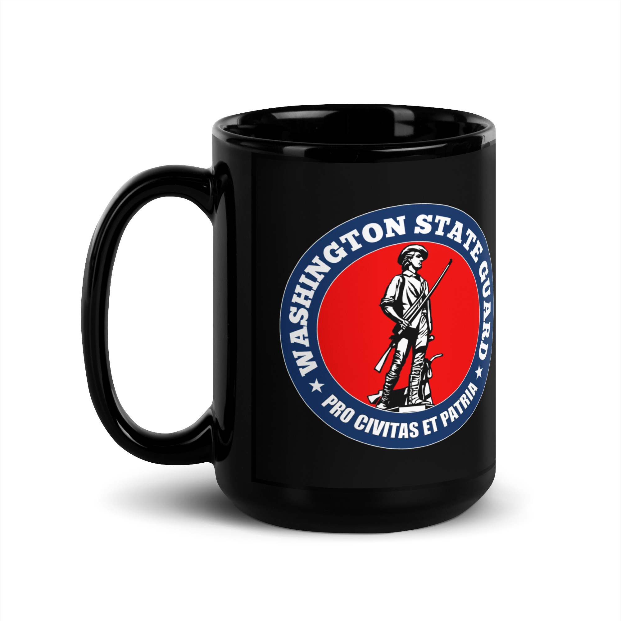 Washington State Guard Bold Minuteman Black Glossy Mug - Image 4