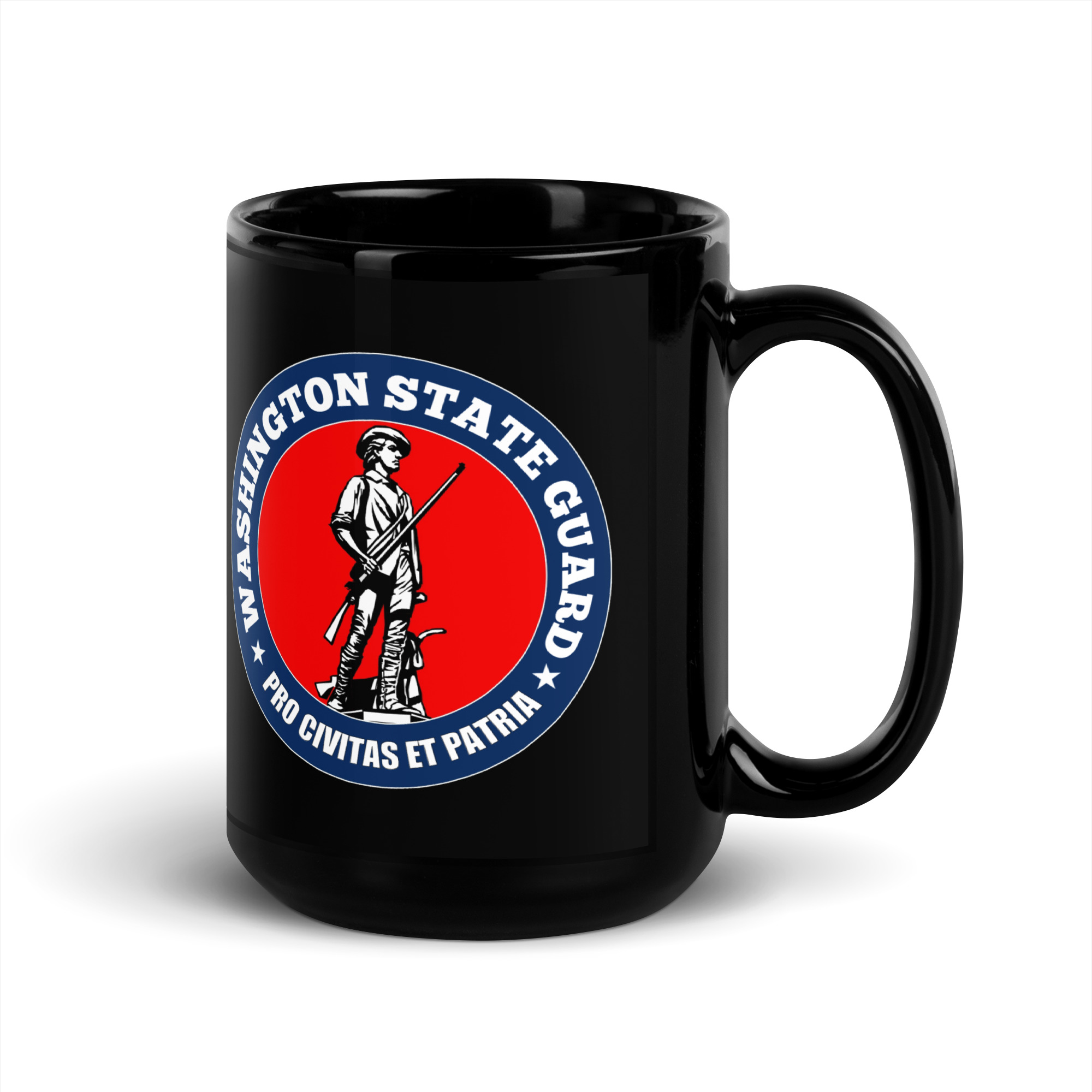 Washington State Guard Bold Minuteman Black Glossy Mug - Image 5